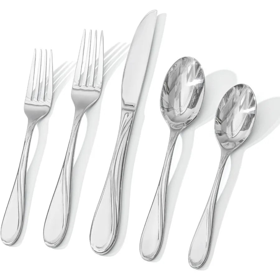 

Набор столовых приборов Wave Design для 2 художественных столовых приборов из нержавеющей стали, 10 предметов, с усиленным зеркалом Fibonacci