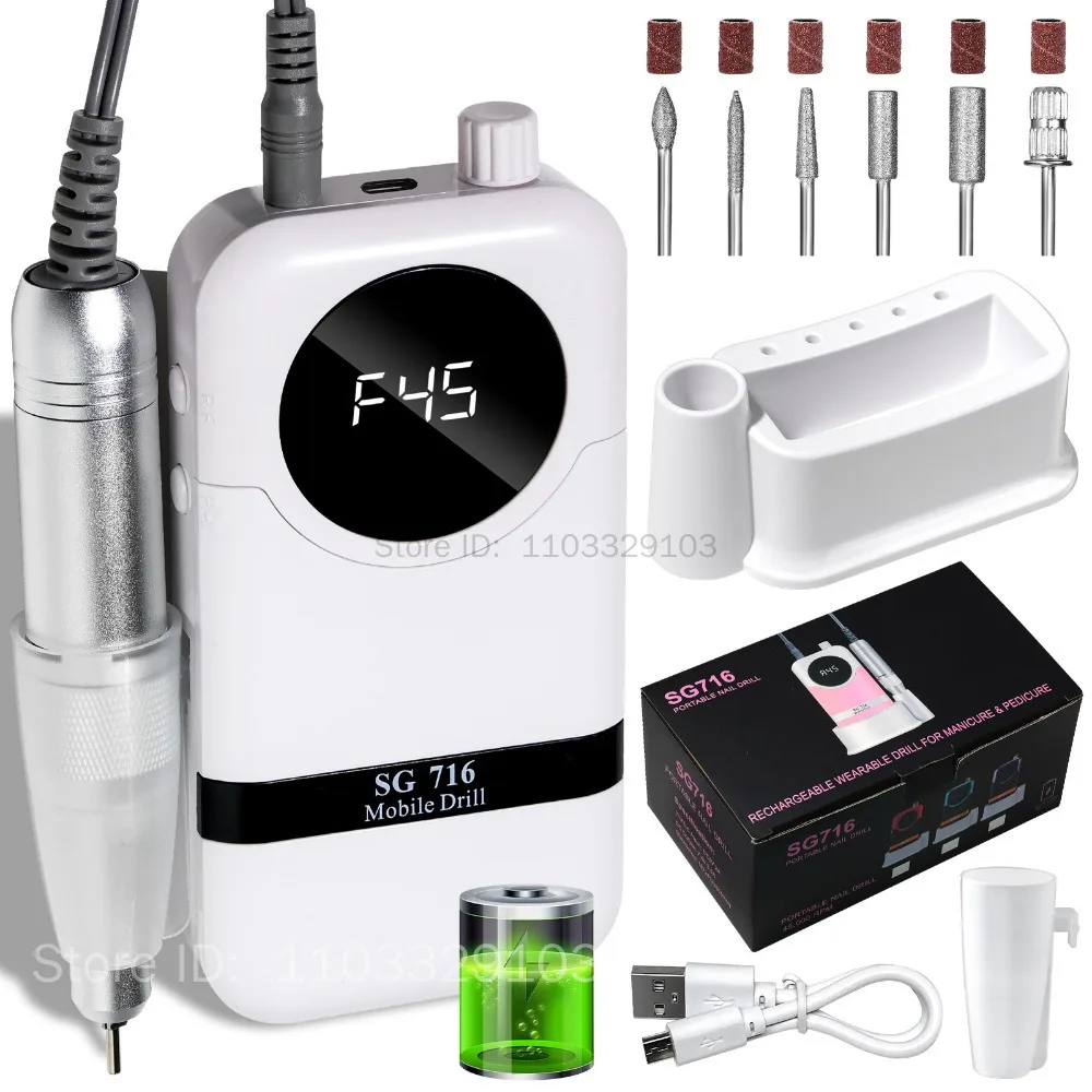 45000 دورة في الدقيقة آلة حفر الأظافر مع منخفضة الضوضاء المحمولة آلة حفر الأظافر قابلة للشحن ملف ساندر الأظافر لأداة صالون مانيكير