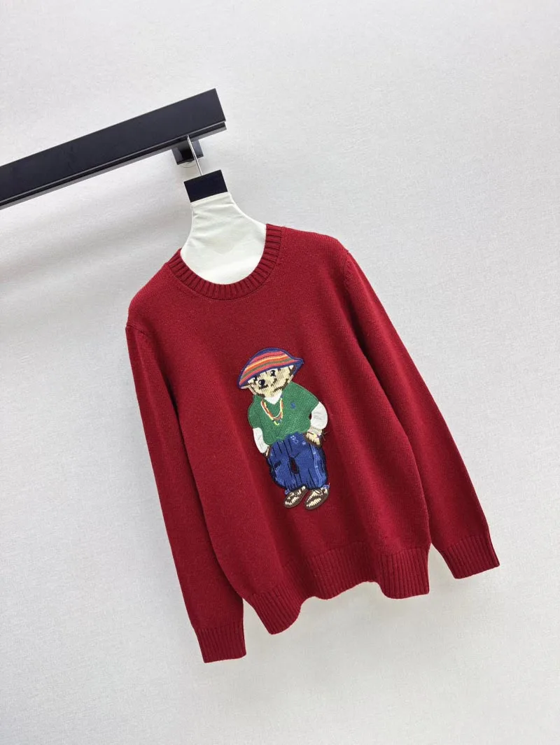 2024 Autumn/Winter New Women's Sweater Fashion Loose Cartoon Teddy Bear Sweater Round Neck Knitted Wool Hoodie Versatile