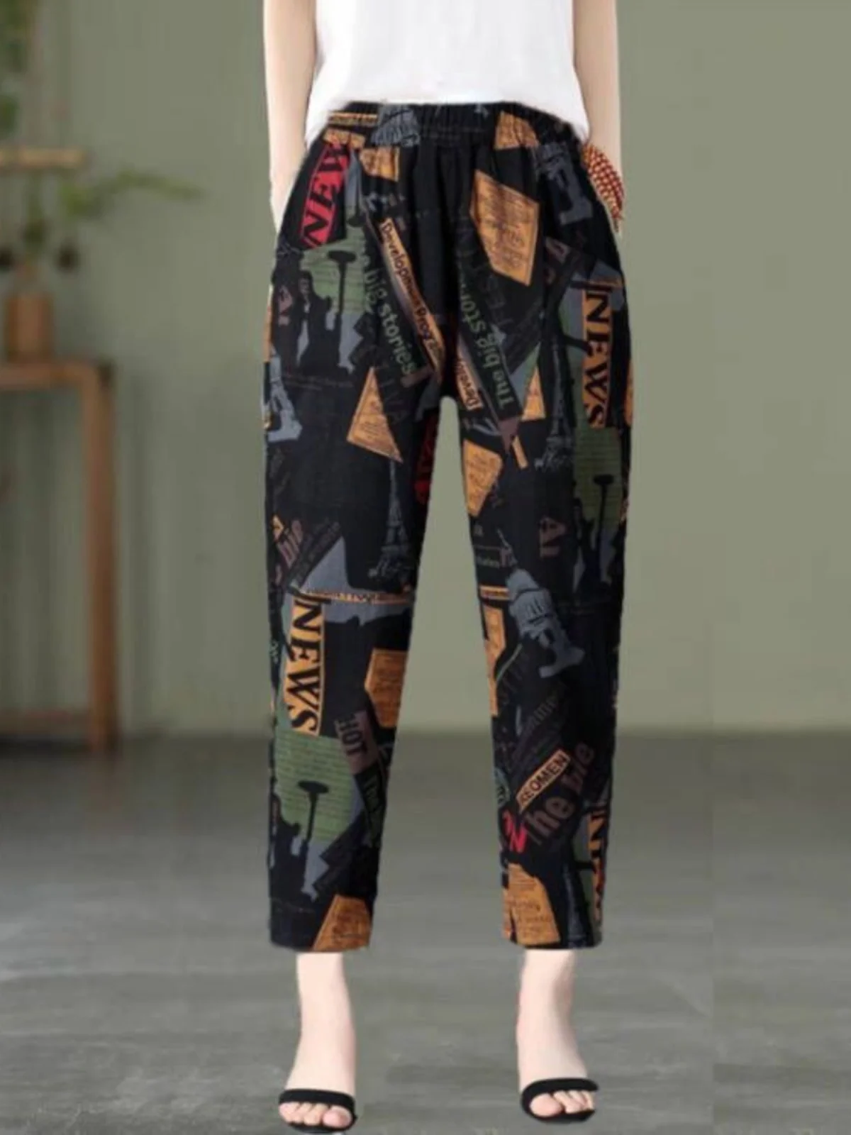 

High Waist Cotton Harlan Pants Women's Summer Loose Flower Pants Carrot Lantern Pants Casual Grandma Pants Slimming Trendy