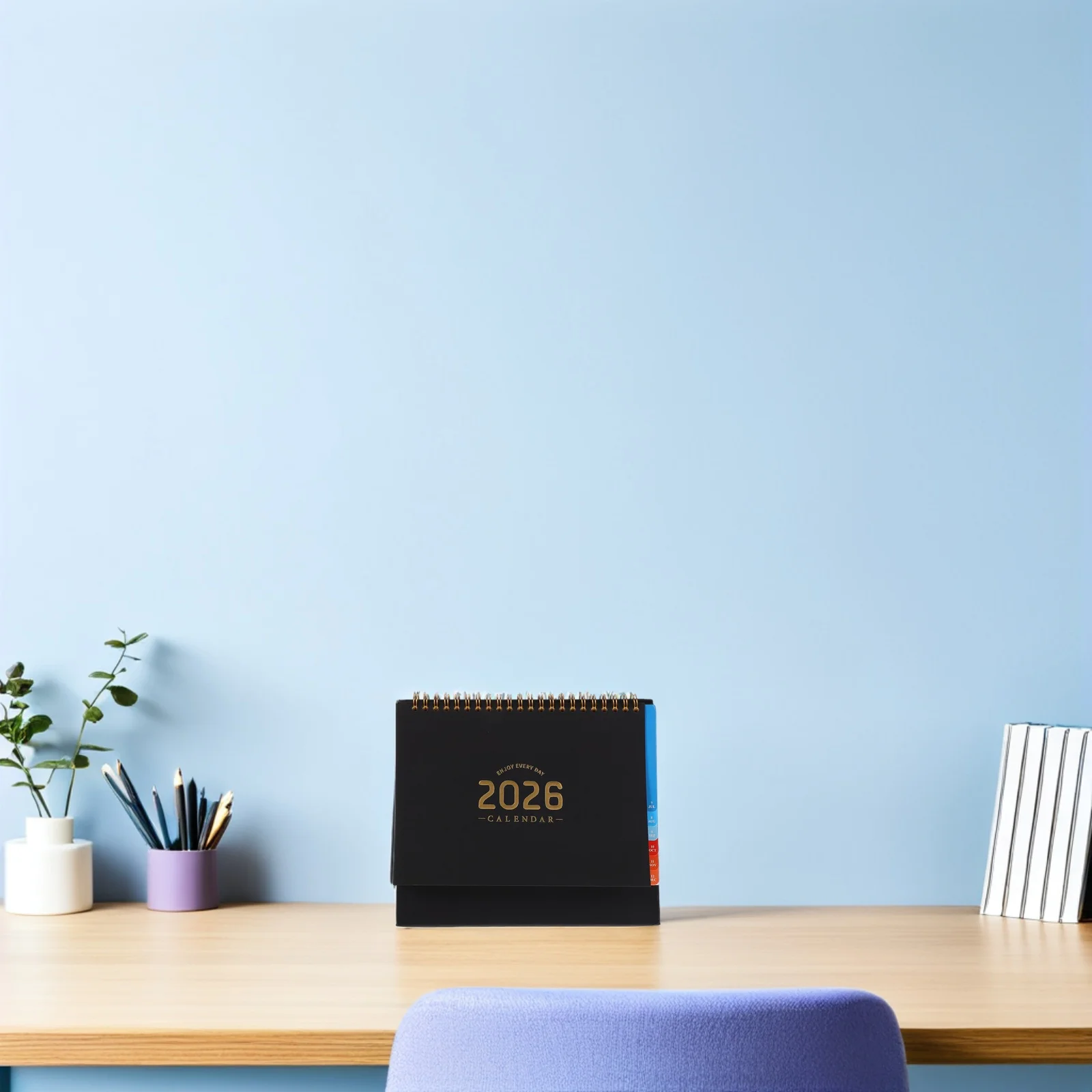 

Гладкий настольный календарь на 2026 с двумя переплетами, красочные вкладки, эффективное планирование, компактный дизайн, ежемесячный планировщик целей