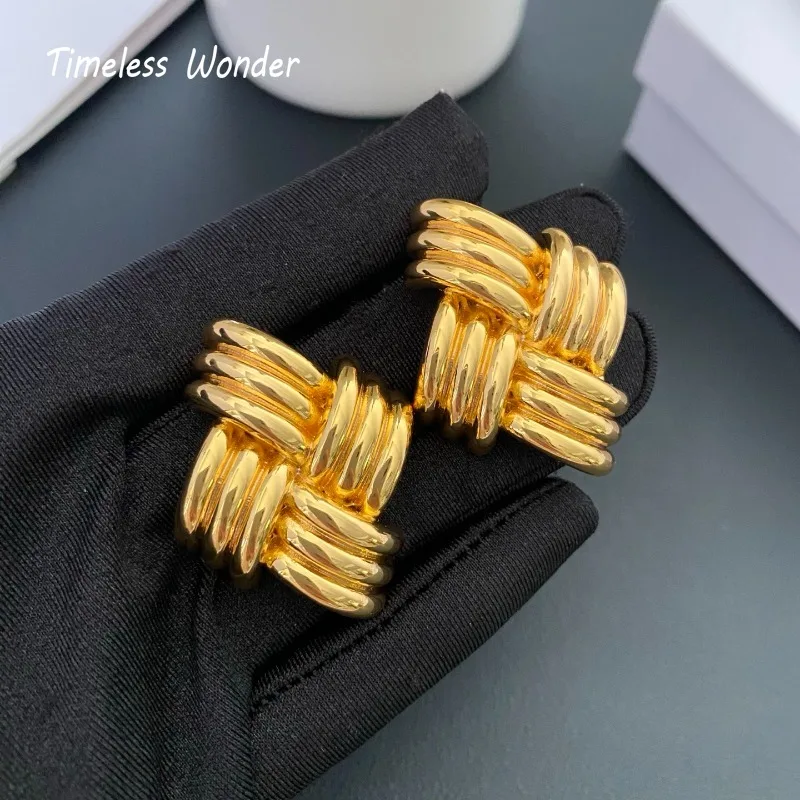 

Timeless Wonder Fancy Brass Geo Knot Clip on Earrings for Women Designer Jewelry Luxury Brand Runway Gift Top Vintage 3377