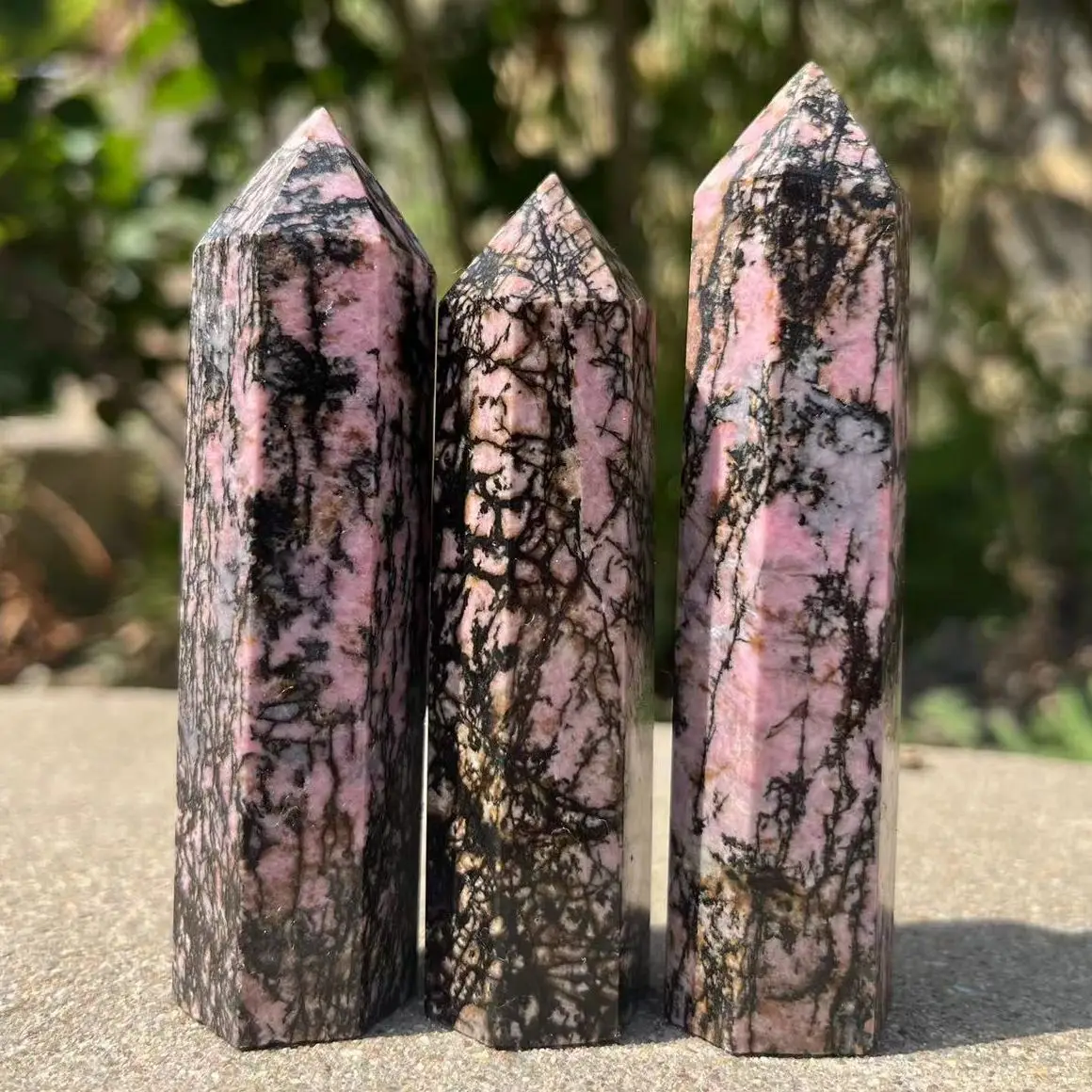 80-100mm  Natural pink Rhodonite Crystal Quartz Point Healing Stone Tower For Reiki Decoration