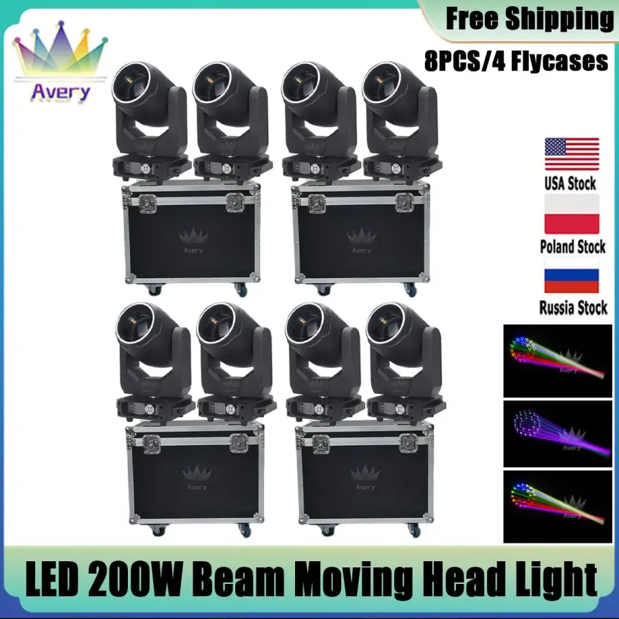 No Tax 4 Flight Cases 8Pcs LED 200W Beam Moving Head Light For DJ Disco Stage Beam light Nightclub Party Show Wedding Chrismas