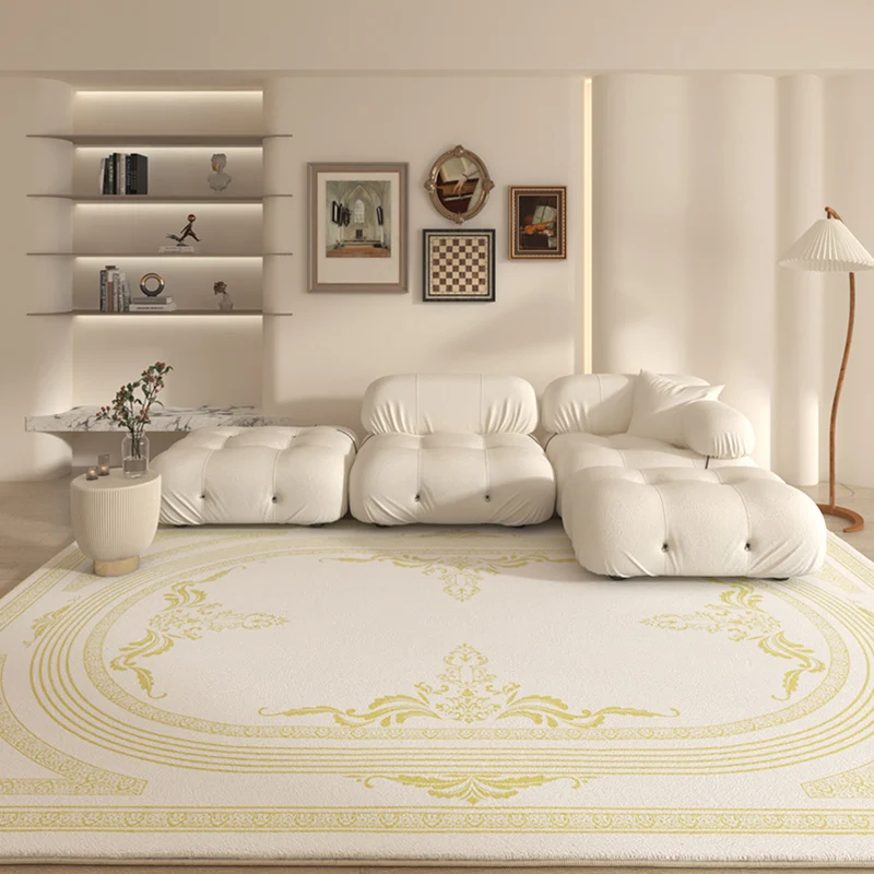 

Cream Style Yellow Living Room Carpet Modern Europe Home Soft Area Rug Fluffy Bedside Bedroom Carpet Big Size Simple Mat