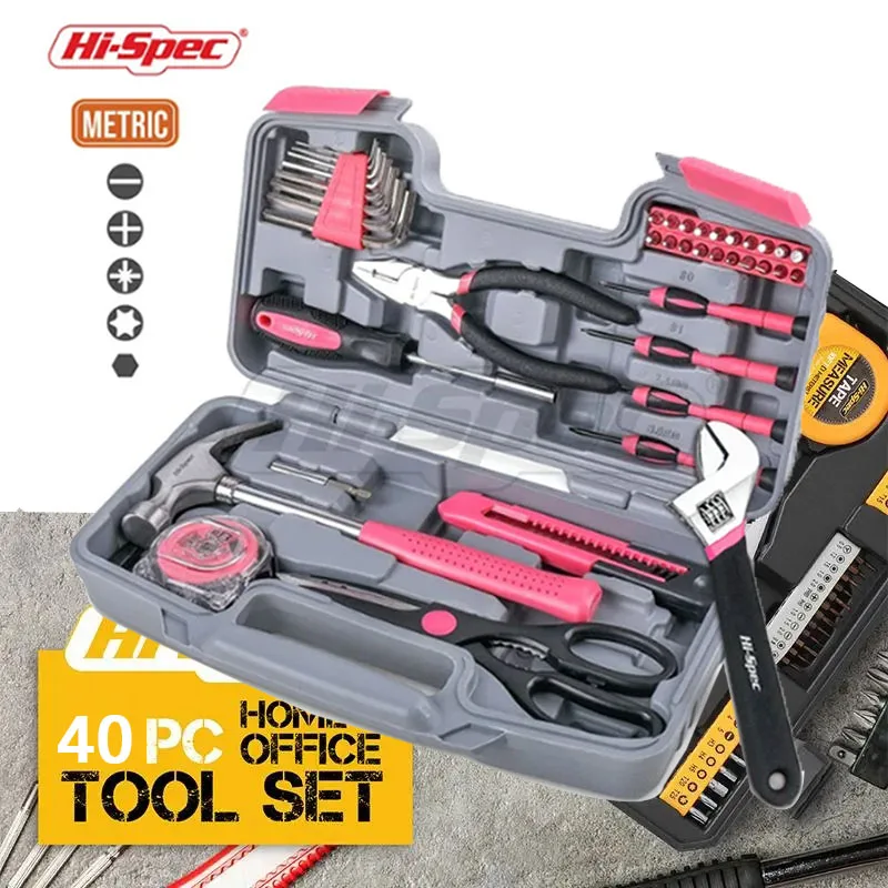 

Hi-Spec 40Pcs Hand Tools Woodworking Tools Ratchet Torque Wrench Combo Tools Kit Auto Repairing Tool Set Tools Box For Home Diy