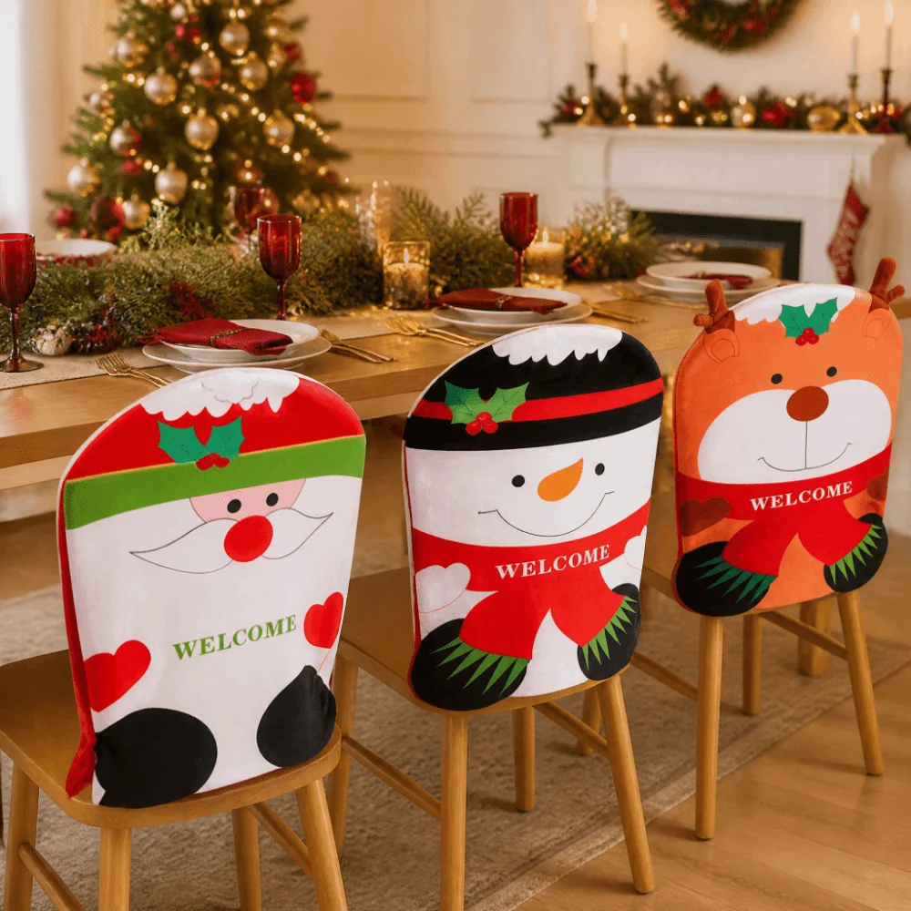 Snowman Christmas Chair Cover Elk Soft Xmas Dinner Chair Seat Cover Reusable Santa Claus Festival Table Decor New Year Supplies