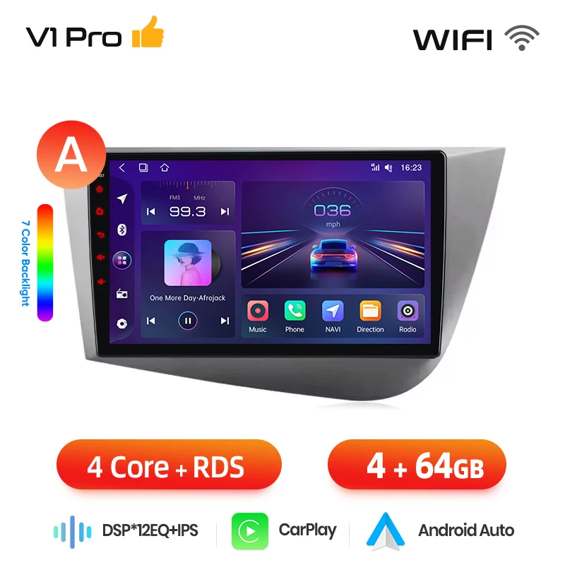 Junsun draadloze CarPlay Android Auto autoradio voor SEAT Leon Mk2 (1P) 2005-2012 met ingebouwde koelventilator, Android GPS navigatie, multimediaspeler, WiFi, DSP, RDS, BT, SWC, IPS touchscreen,
