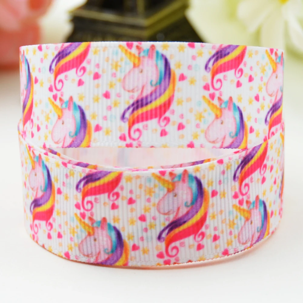 22mm 25mm 38mm 75mm Ruban satin Unicorn Cartoon Character printed Grosgrain Ribbon Hair Accessories party decoration 10 Yards