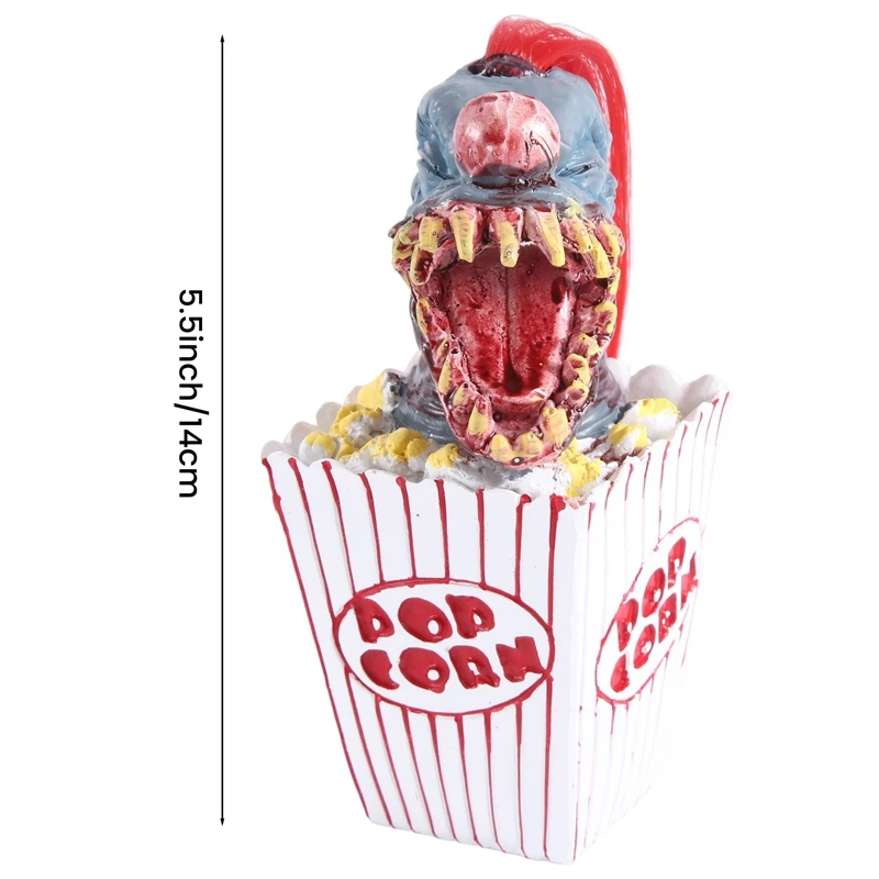 1 szt. Rzeźba klauna Halloween dekoracja popcornu klaun straszny klaun posąg głowy rzemiosło żywiczne klauna z kosmosu czerwony