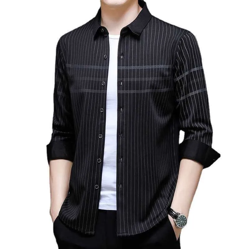 

Men's Long Sleeve Seamless Shirt Autumn New Street Style PU Leather Thickened Casual Easy Wear And Tear Resistant Striped Pat...