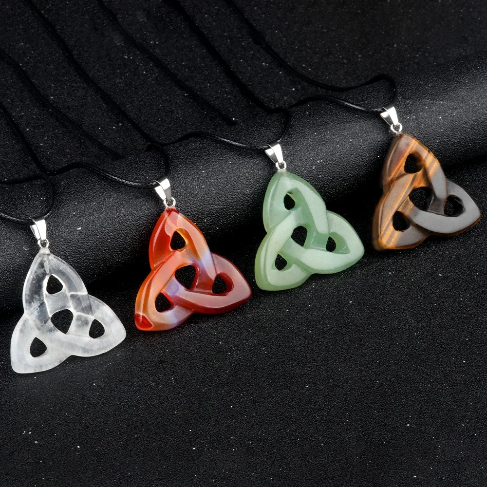 Hot Sale Witch Knot Pendant Necklace Natural Stone Rose Quartz/Amethyst Irish Pendant Lucky Gift For Women And Man
