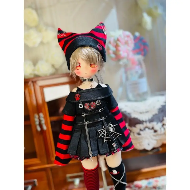 BJD doll clothes suitable for 1-4 size cute baby clothes set  striped cat bjd doll clothes 1/4 set doll accessories (5 points)