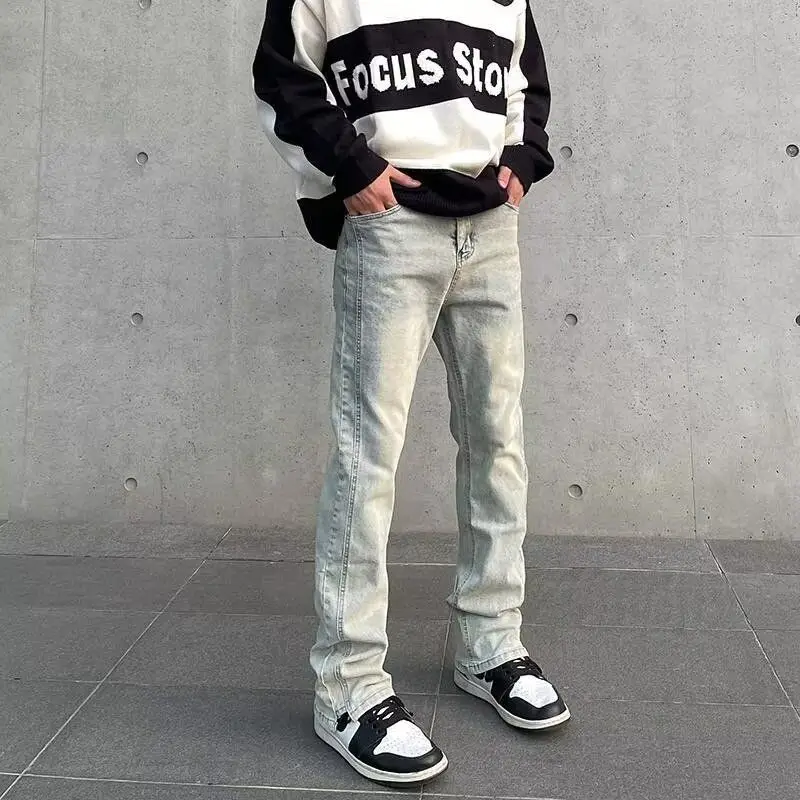 

High-End Retro Blue Men's Slim Fit Jeans Casual Elastic Comfortable mid Waist Zipper Closure Long Pants for Spring Summer