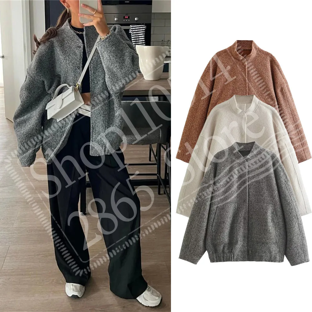 

Женская модная свободная серая теплая бейсбольная куртка, осенняя повседневная куртка-бомбер большого размера для девочек, винтажная толстая теплая верхняя одежда