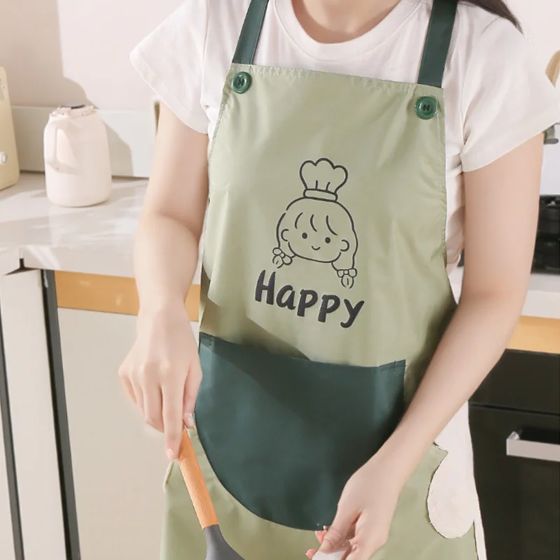 

PVC waterproof oil-proof apron household kitchen with half skirt collar hanging hand wipe apron work clothes cartoon universal