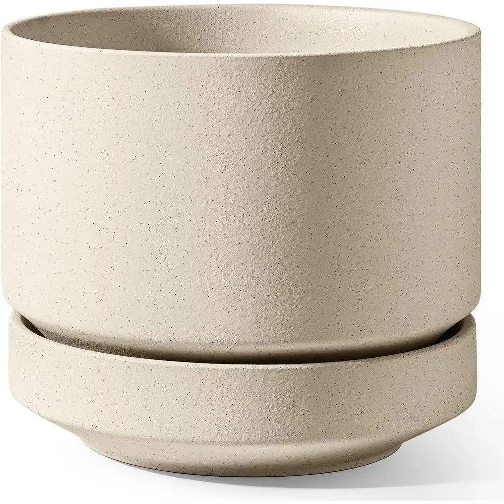

LE TAUCI 12 Inch Pots or Plants with Saucer, Ceic Indoor Planter Pot or Plants with Drainage Hole, Mesh Pad & Plug Included, Ung