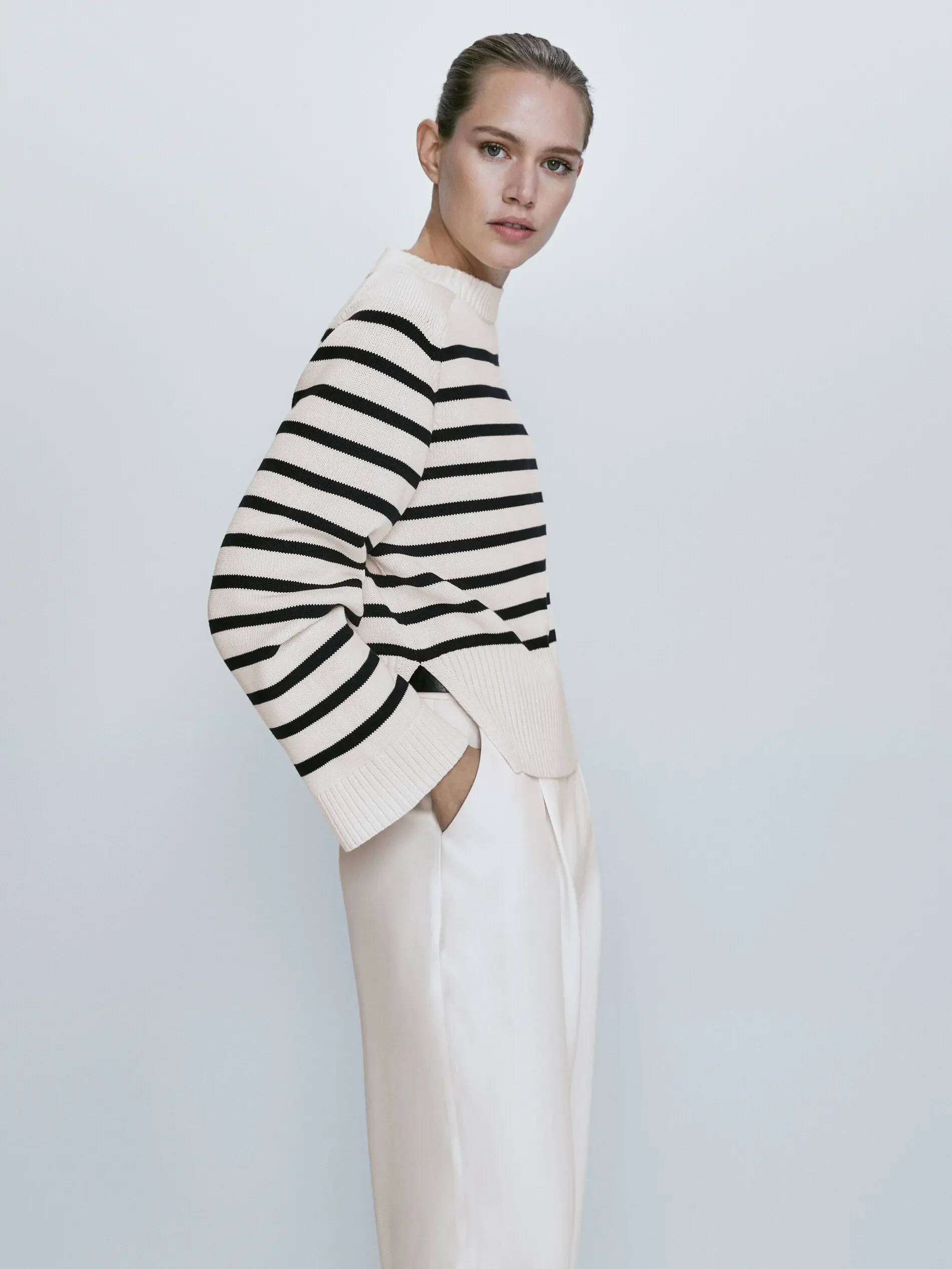 Ethereal MD 2023 autumn new style of Preppy crew-neck French striped sweater