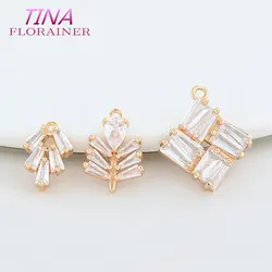 6PCS 14K Gold Color Brass with Zircon Leaf Leaves Charms Pendants Necklace Earrings Jewelry Making Supplies Accessories