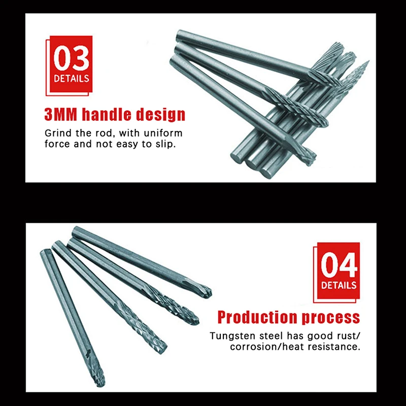 Tungsten Carbide Rotary File Hard Alloy Rotary Bur Drill Bit 3mm Shank Engraving Cutter Grinding Head For Metal And Plastic