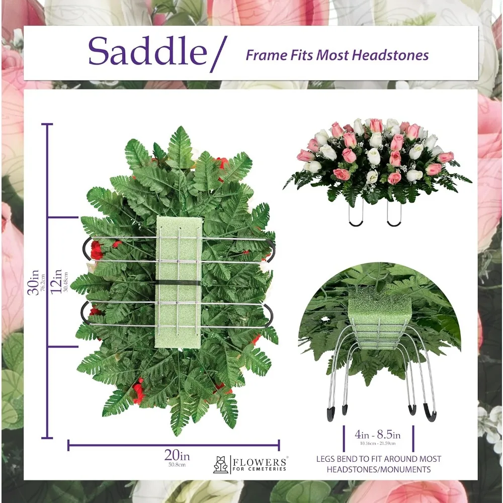 زهور المقبرة الاصطناعية - الورود الكريمية والوردية - سرج زهرة الرأس ومجموعة مطابقة لديكور Gravesite