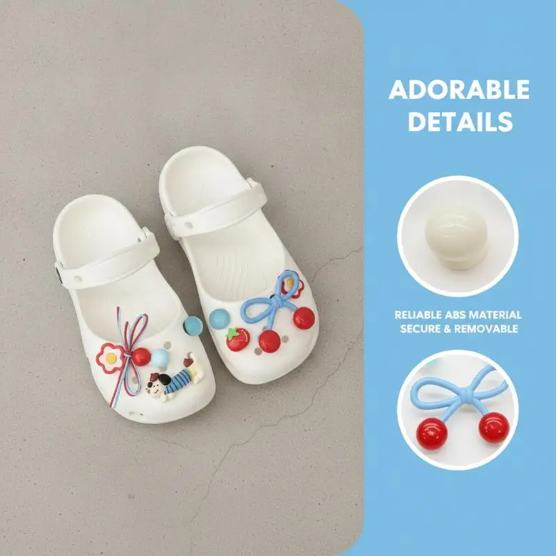 Shoe Decoration Accessories Red Blue Flower Bow Bead Aesthetic Charms Set for Clog Sandals Teen Girls Daily Wear