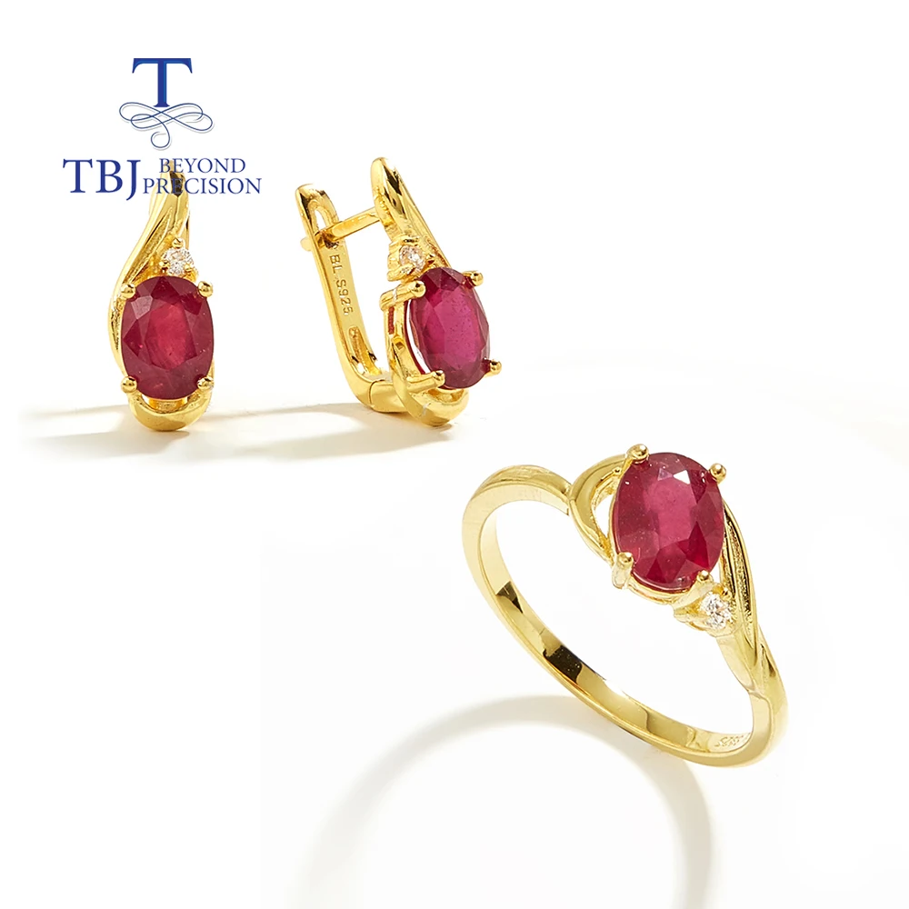 Simple design Light luxury filled Ruby natural gems Ring Earrings fine jewelry for women's anniversary engagement banquet wear