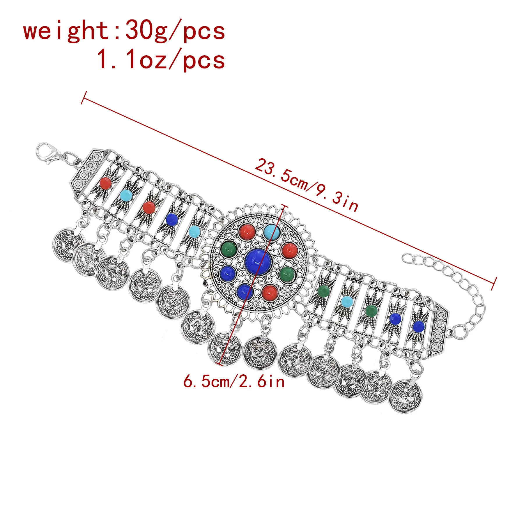 Ethnic Color Bead Coin Earrings Bracelet Necklace Set for Women Gypsy Tribal Afghan Dress Pakistan Indian Bride Wedding Jewelry
