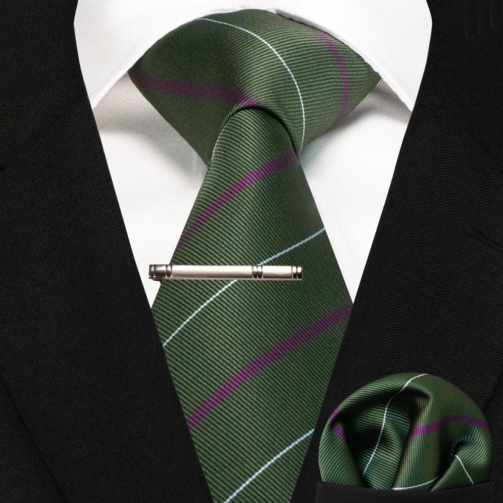 JEMYGINS Business-Krawatte für Herren, Seidenkrawatte in Marineblau, gestreifte Paisley-Krawatte, Einstecktuch, Krawattenklammern, Set für Hochzeit, Party, Geschenk – Detail 25