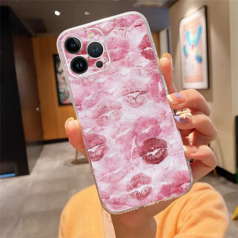 

lipstick aesthetic Kiss Fashion Soft TPU Phone Case For iphone 17ProMax 17Air 16 15 14 13 Pro Max 16 15 14 13 12 11 Pro Plus