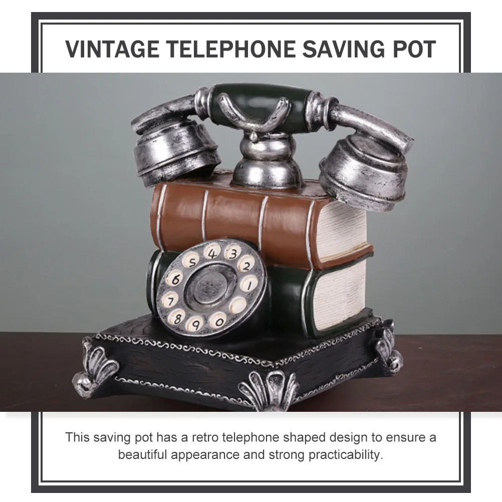 

Vintage Telephone Saving Pot Retro Coin Container Desktop nament Resin Craft Piggy Bank Storage Bedroom Living Room Study Office