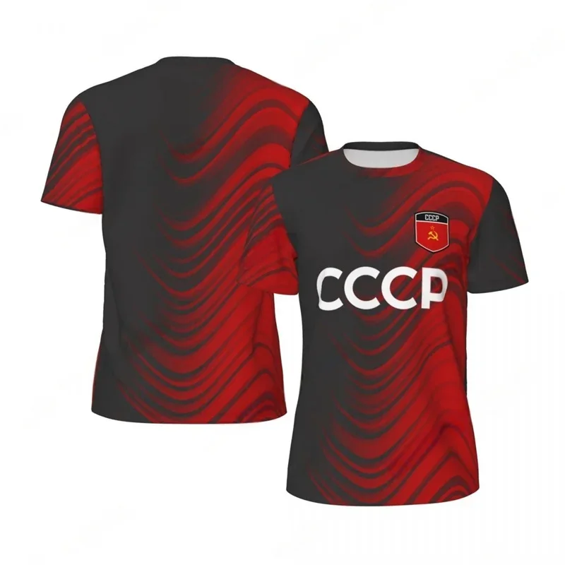 CCCP Pattern Football T-shirt Men Summer Oversized Soccer Running Short Sleeves Tops Fashion Sports Football Jersey Tee Shirts
