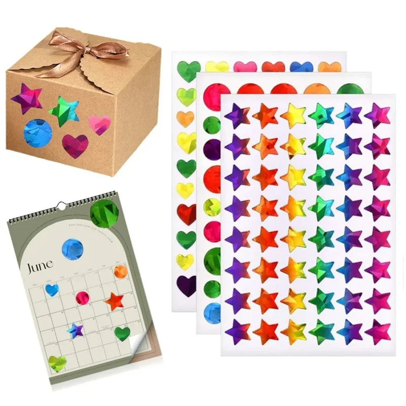 3pcs/packLaser Star Heart Dot Stickers Colorful Glass Bottle Gift Packaging Bag Decoration Stickers Reward Adhesive Labels Seali