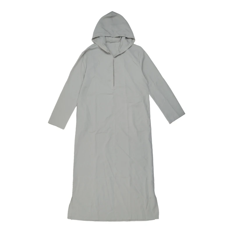 Mens Kaftan Hooded Robe Muslims Loungewear Long Shirt