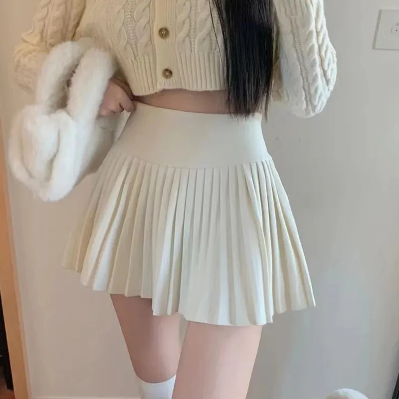 Rimcoy 2024 Chic White Pleated Skirt Women Preppy Style High Waist A Line Skirts Woman Solid Color Summer Mini Skirt Female