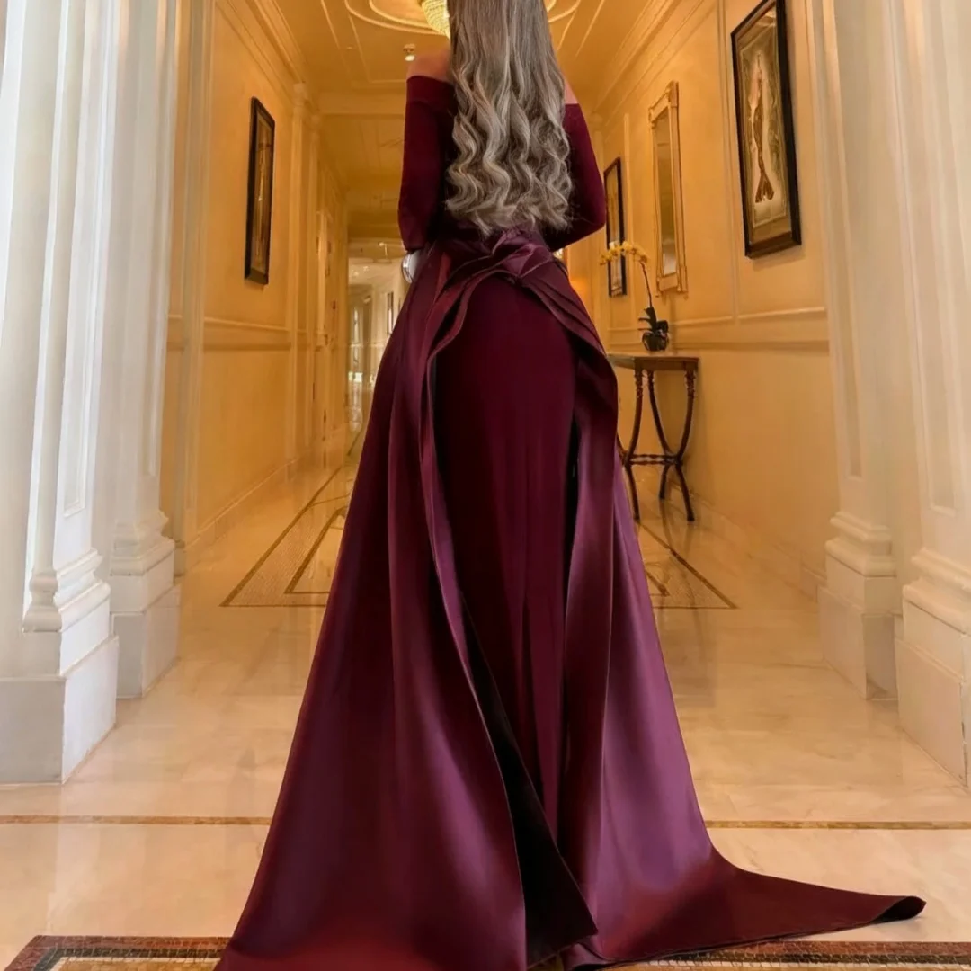 カスタムメイドのサテンボートネックファッションフォーマルイブニングドレス、誕生日パーティー、プロムガウン（女性用）