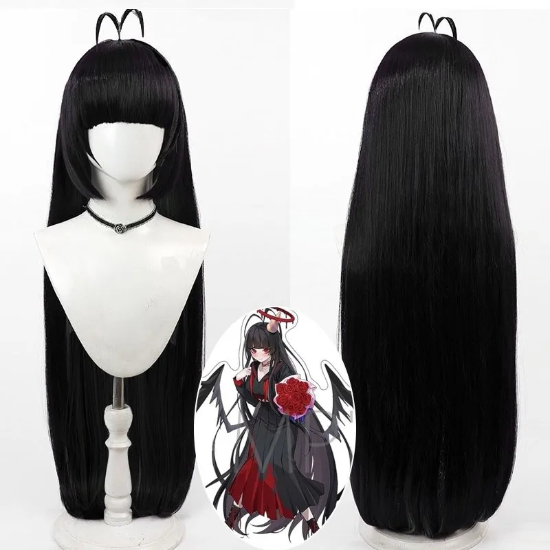 

Game Blue Archive Kenzaki Tsurugi Cosplay Wig Long Black Heat Resistant Synthetic Hair Halloween Wig + Wig Cap Halloween