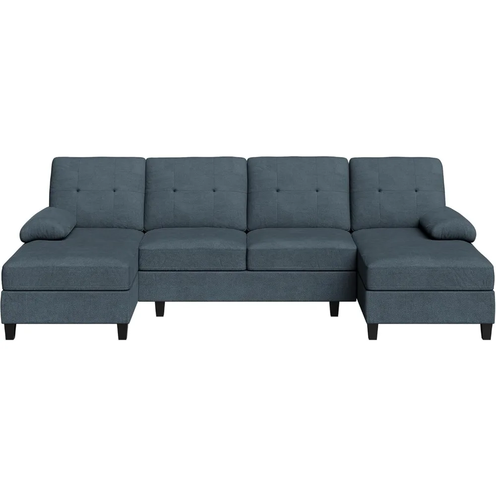 Sectional Couches for Living Room, 4 Seat Sofa Set U-Shaped Couch with Wide Chaise, 106in Large Sofa (Grey),Living Room Sofa