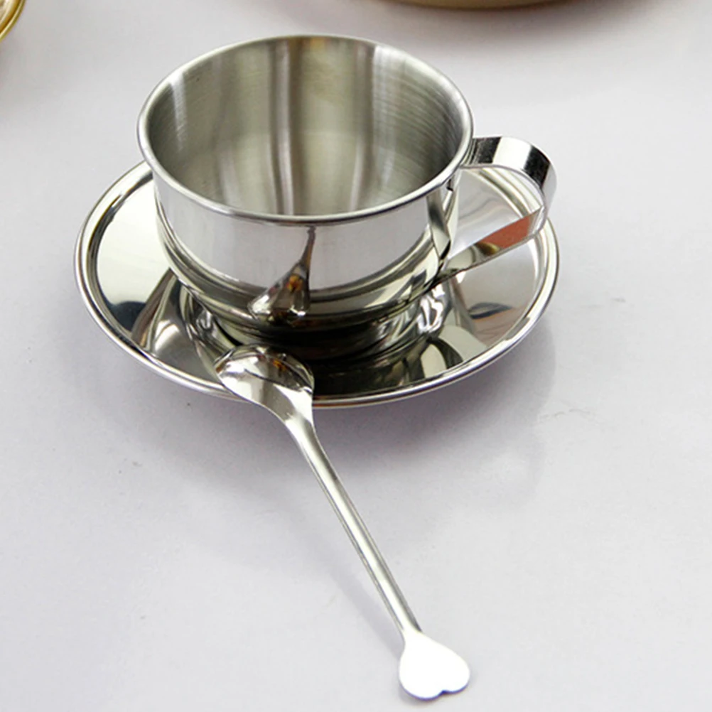 

1 set 1 Coffee Set Stainless Steel Mug Saucer Spoon Kit Elegant European Style Gift Afternoon Tea Cup Coffee Mugs Set