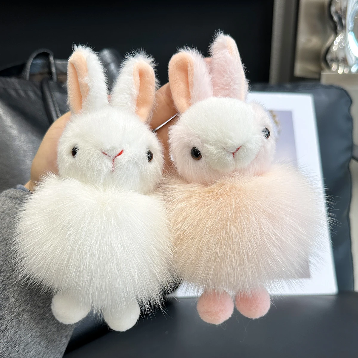 New Cute Long Ear Bunny Keychain Fur Rabbit Doll Pendant Toys Keyring Handbag Charm Ornament Pompom Plush Jewelry Gifts