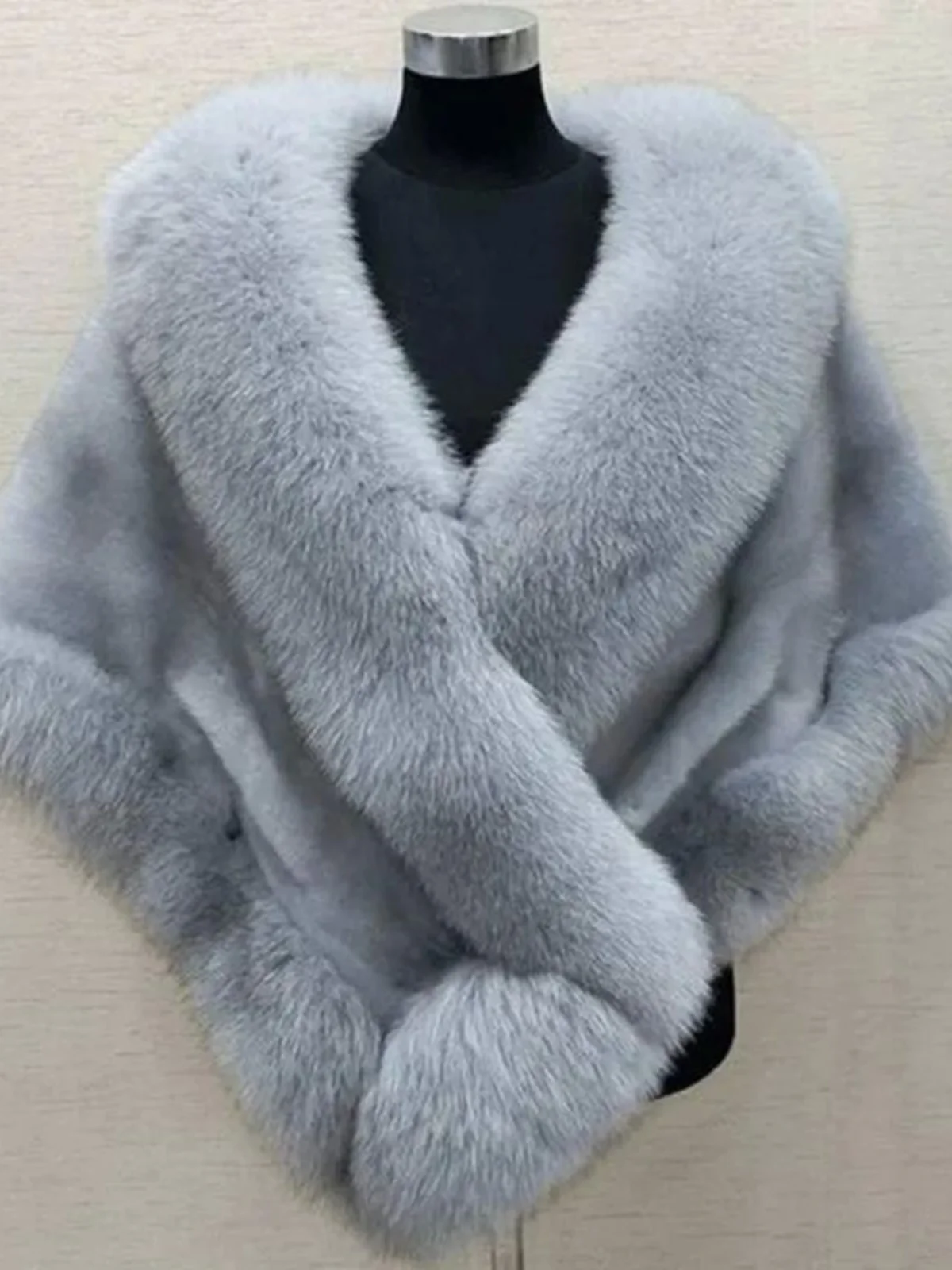 

Furry awl Cloak Jaet Women's Pure Color Fluffy oulder Wrap Coat Street Sle Loose Fit Long Sve V-Ne ort Outerwear