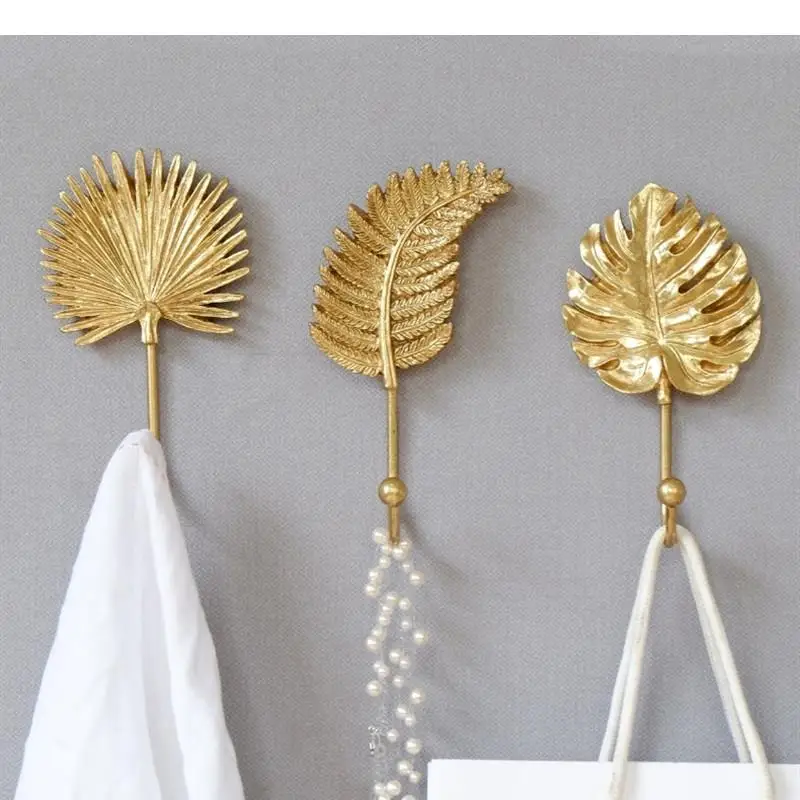 

Северная Европа, железный художественный крючок в виде листьев, золотые металлические настенные декоративные подвесные украшения, крючки для домашнего хранения одежды, кепки