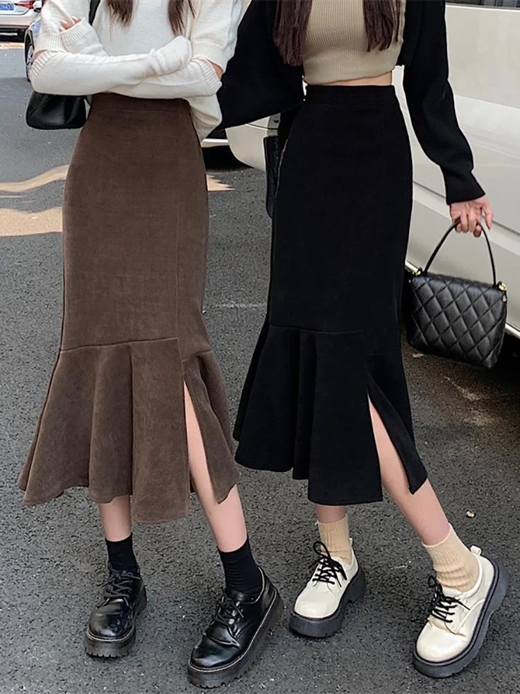 

High Waist Split Fishtail Skirt for Women Length A-line Skirt Korean Fashion Skirts Clothes for Women