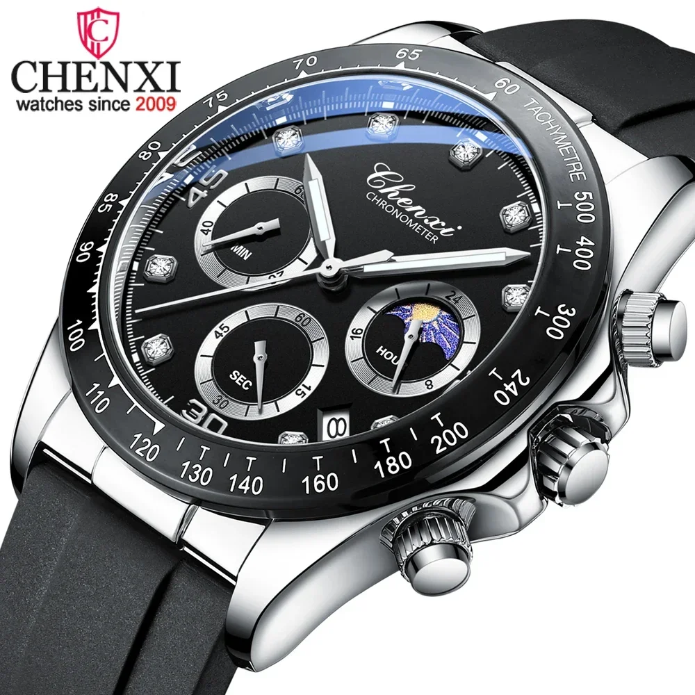 CX-958 CHENXI Original Mens Watches Luxury Business Moon Phase Wrist Watch Men Waterproof Chronograph Male Sport Quartz Clock