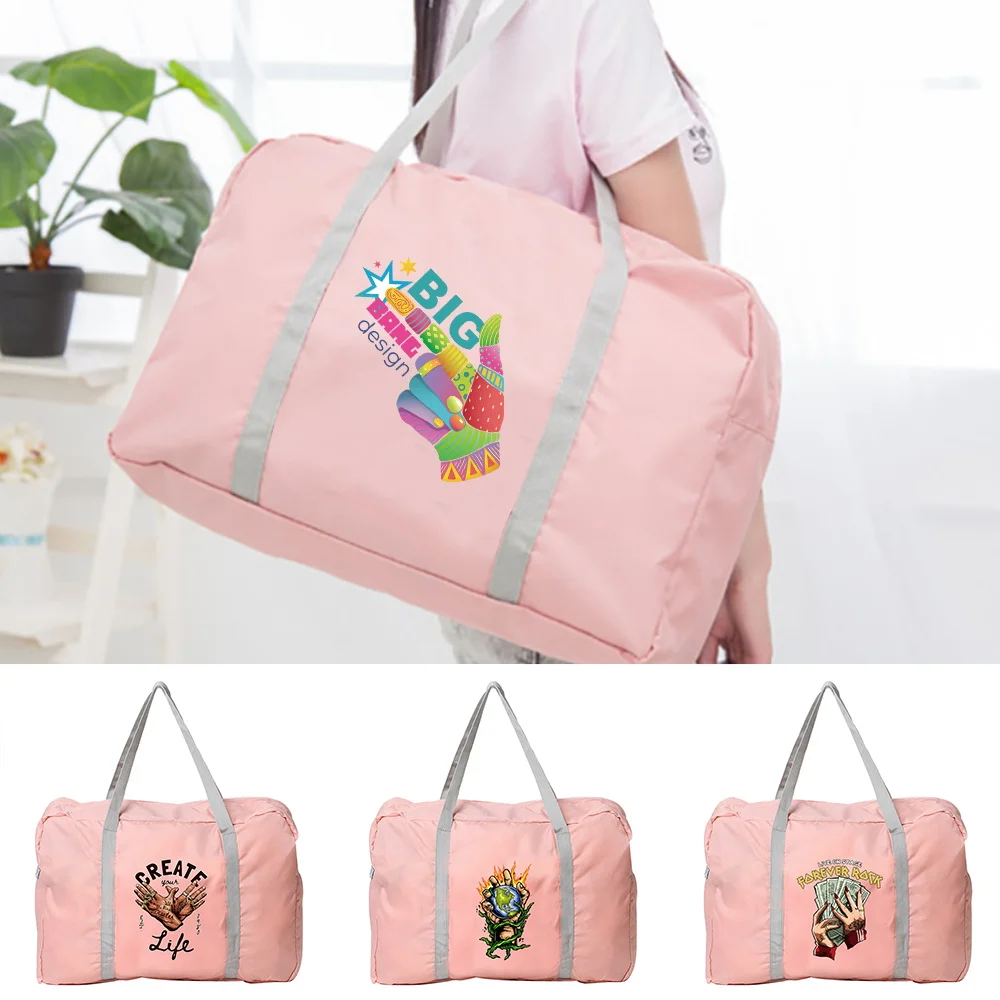 

Travel Handbag Lightweight Large Capacity Clothing Storage Hand Pattern Printing Series Essential for Holiday Outings
