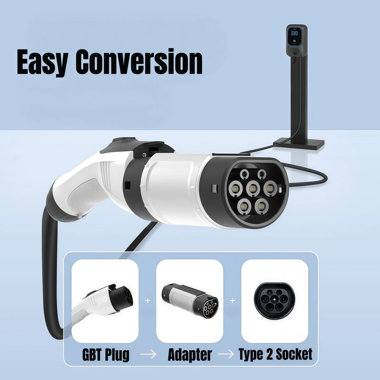 EV Charger Station Adapter GBT to Type 2 IEC 62196-2 Converter EVSE Single / Three Phase Connector 16A 32A for Type2 Cars