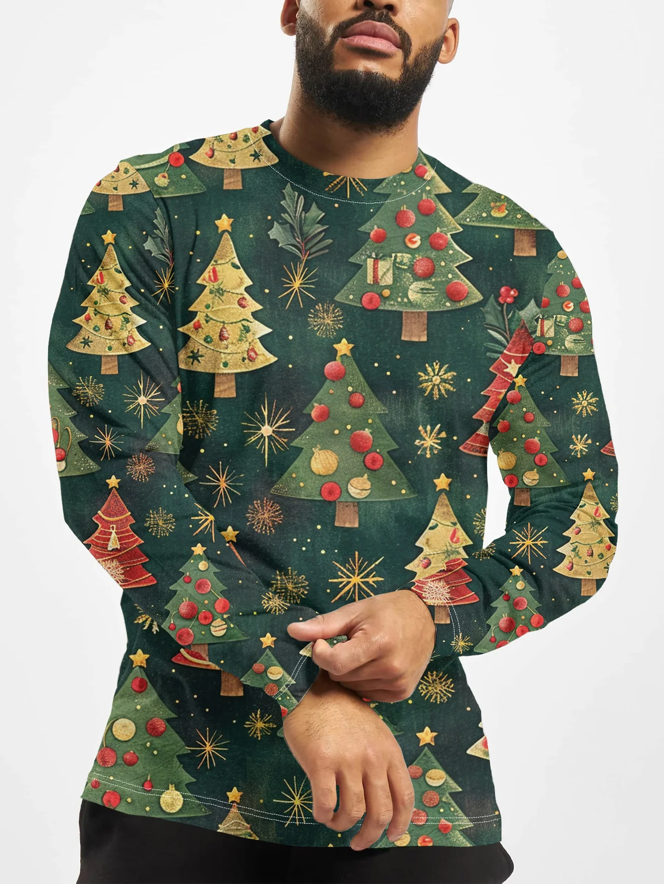 

Men's Casual Geometric Print Long Sleeve T-Shirt ，Stretch Comfort, Machine Washable, All-Season Versatile Top 2025