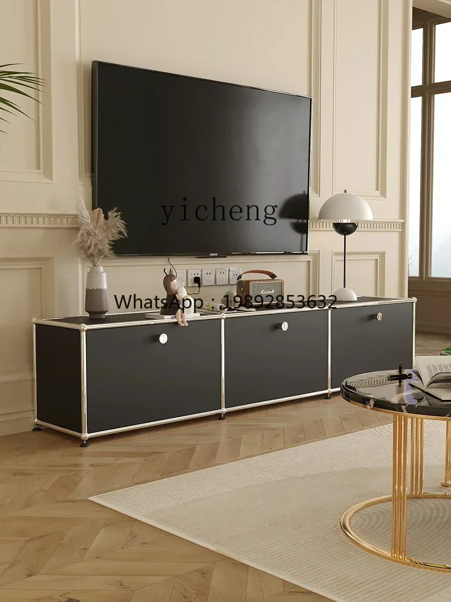 H9-   Mid-Ancient Stainless Steel TV Cabinet Storage Simple Module Assembled Cabinet Cream Style Sideboard Cabinet