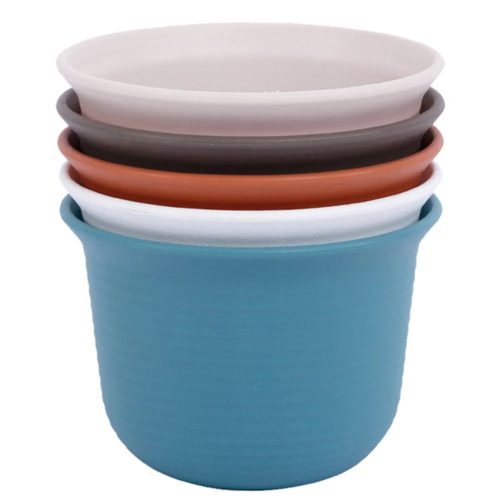 

Набор из 5 пластиковых цветочных горшков: современный, простой дизайн, прочные кашпо для использования в помещении и на улице, включает поддон, для гостиной и спальни