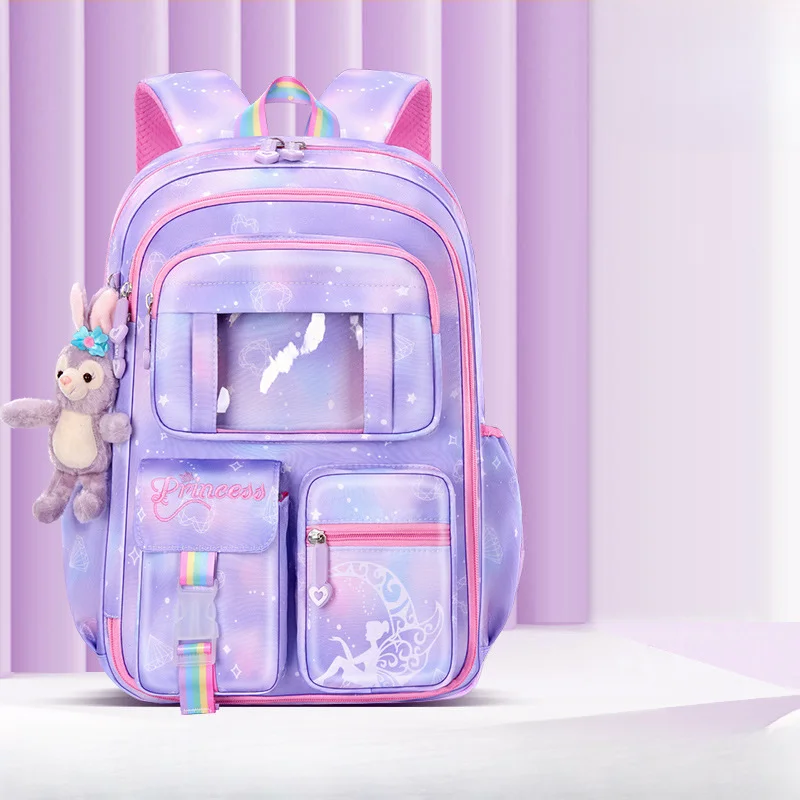 Colorful Transparent Layer Children Backpack School Commuting Leisure Girls High Capacity Curved Shoulder Strap Rainbow Mesh